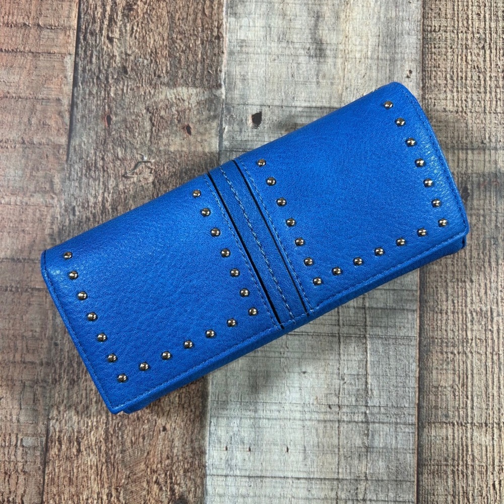 Montana West Womens Blue Studded Wallet Clutch Wristlet Crossbody Purse Western